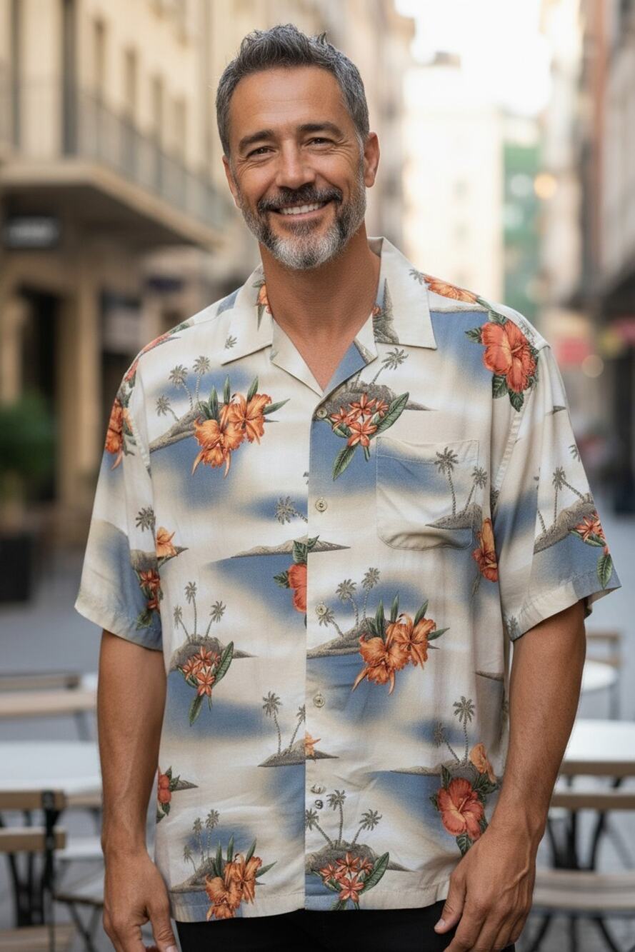 Pierre Cardin Vintage Men's Button-Up Hawaiin Shirt Size Large